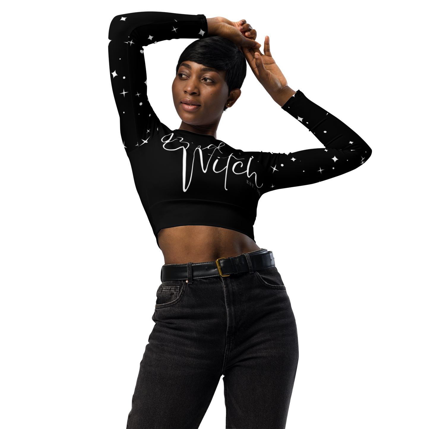 Bad Witch Est. 1996 | Cute Witchy Long-Sleeve Crop Top | Trendy Athleisure Apparel